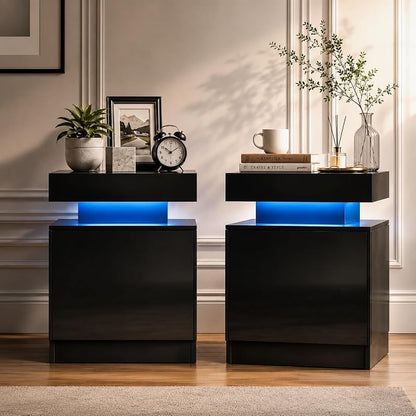 Nightstand Set of 2 with RGB LED Lights, Black – 17.7 inch Variation