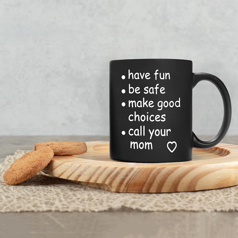 Black 11 Oz Funny Call Your Mom Coffee Mug – Ceramic Gag Gift for College Freshmen, Graduation