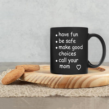 Black 11 Oz Funny Call Your Mom Coffee Mug – Ceramic Gag Gift for College Freshmen, Graduation