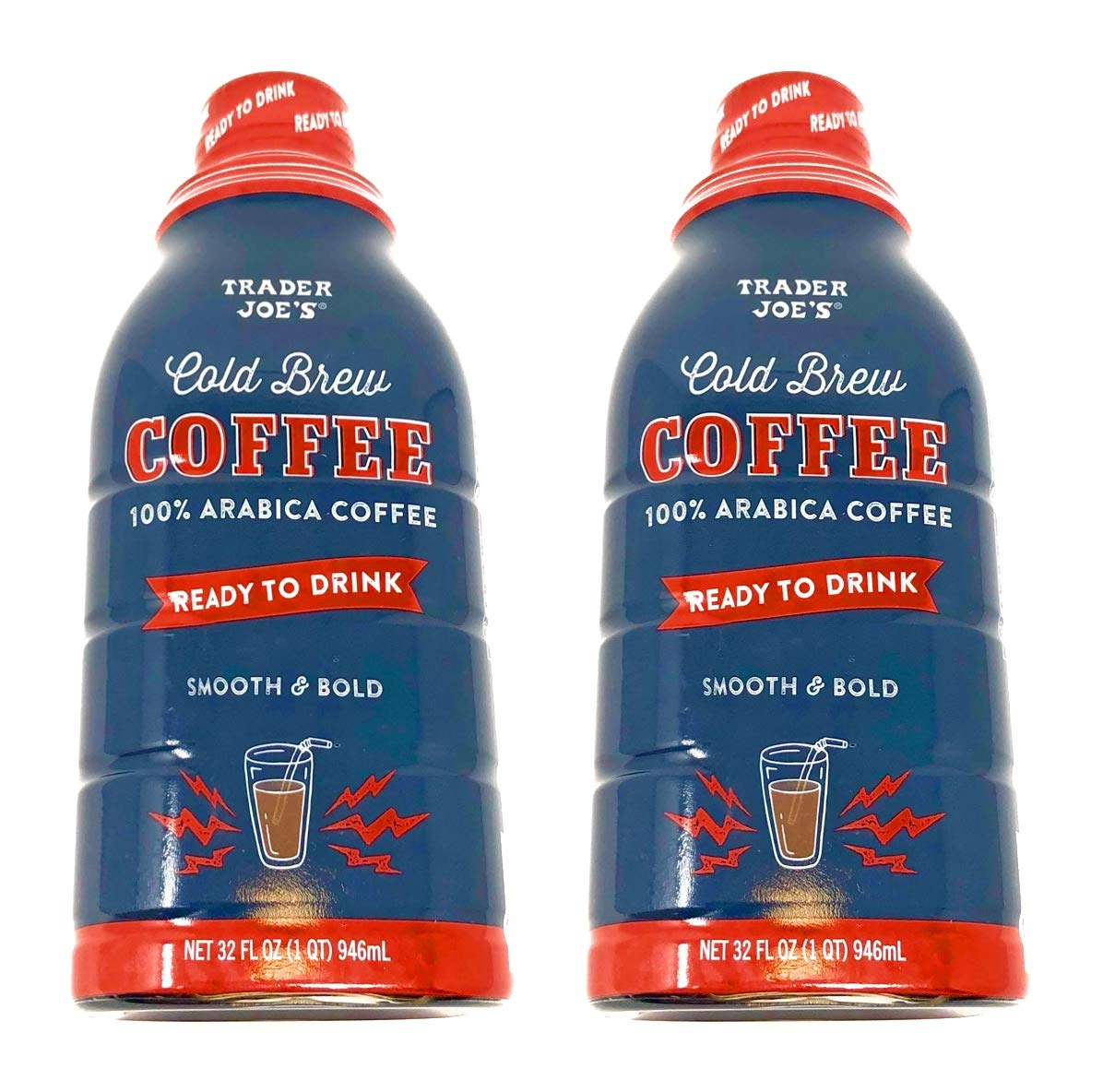 Trader Joes Cold Brew Coffee 100% Arabica Ready To Drink - Pack of 2 Bottles - 32 fl oz per Bottle