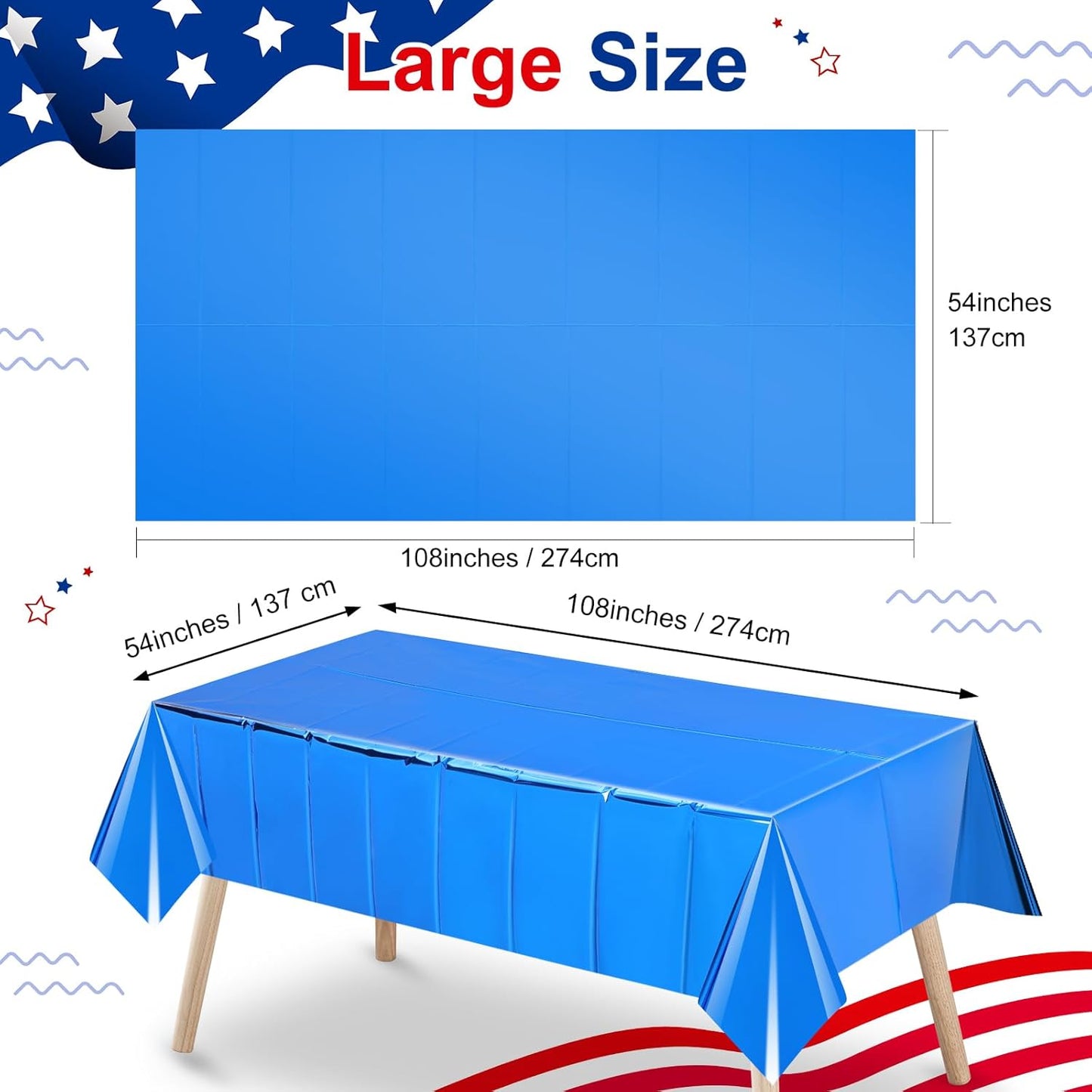 Regine Switzerland 4th of July Tablecloths - Patriotic Foil Design | 54 x 108 Inch Rectangle for Celebrations
