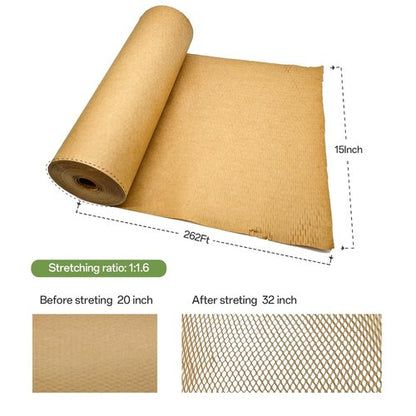 Honeycomb Packing Paper - 15" x 262' Recyclable Cushioning Wrap Roll for Moving & Shipping | Khaki