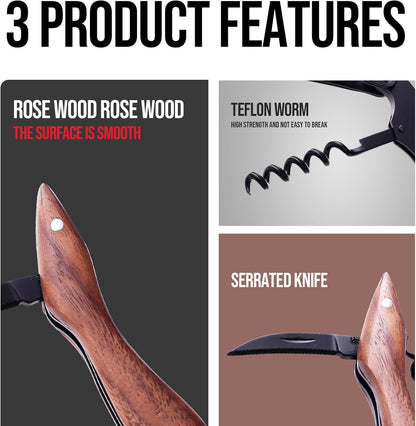 wine opener Professional Corkscrews for Wine Bottles w/Foil Cutter and Cap Remover - Manual Wine Key for Servers, Waiters, Bartenders and Home Use - Classic Rosewood