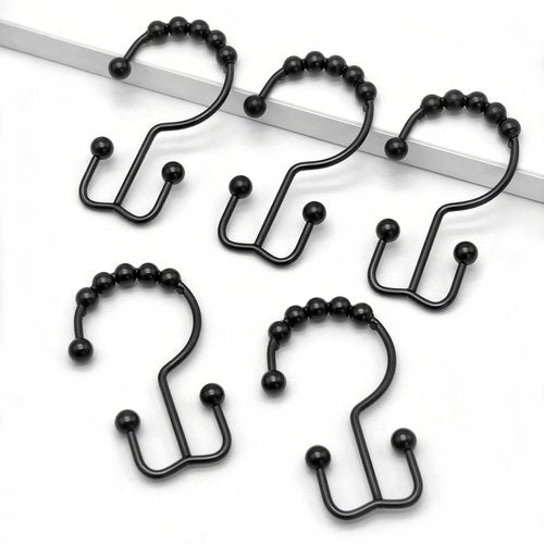 Shower Curtain Hooks, 12 Pcs Rustproof Metal Shower Curtain Rings,Free Sliding Double Shower Hooks for Shower Curtain & Liners, Shower Curtain Hangers for Bathroom Shower Curtain Rods Curtains (Black)