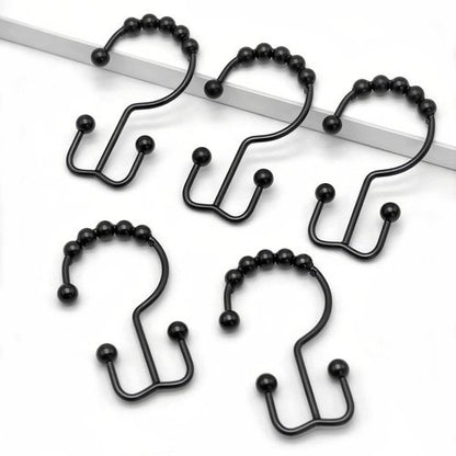 Shower Curtain Hooks, 12 Pcs Rustproof Metal Shower Curtain Rings,Free Sliding Double Shower Hooks for Shower Curtain & Liners, Shower Curtain Hangers for Bathroom Shower Curtain Rods Curtains (Black)