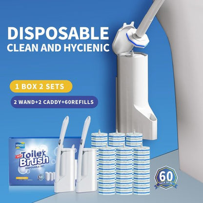 Hohoky Disposable Toilet Brush System - Wall-Mounted Cleaning Kit with 60 Refill Pads & 2 Wands