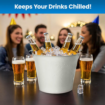 PLEXON Ice Bucket for Parties Coctail Bar Restaurant - Drink Beer Champagne Metal Pail Bucket with Handle, Beverage Chiller, Galvanized Steel, Set of 3