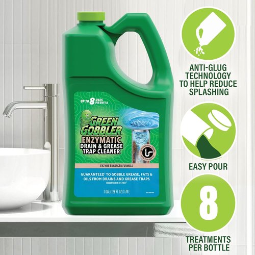 Green Gobbler Enzyme Drain Cleaner - Breaks Down Grease, Paper & Fat | Controls Odors | 1 Gallon