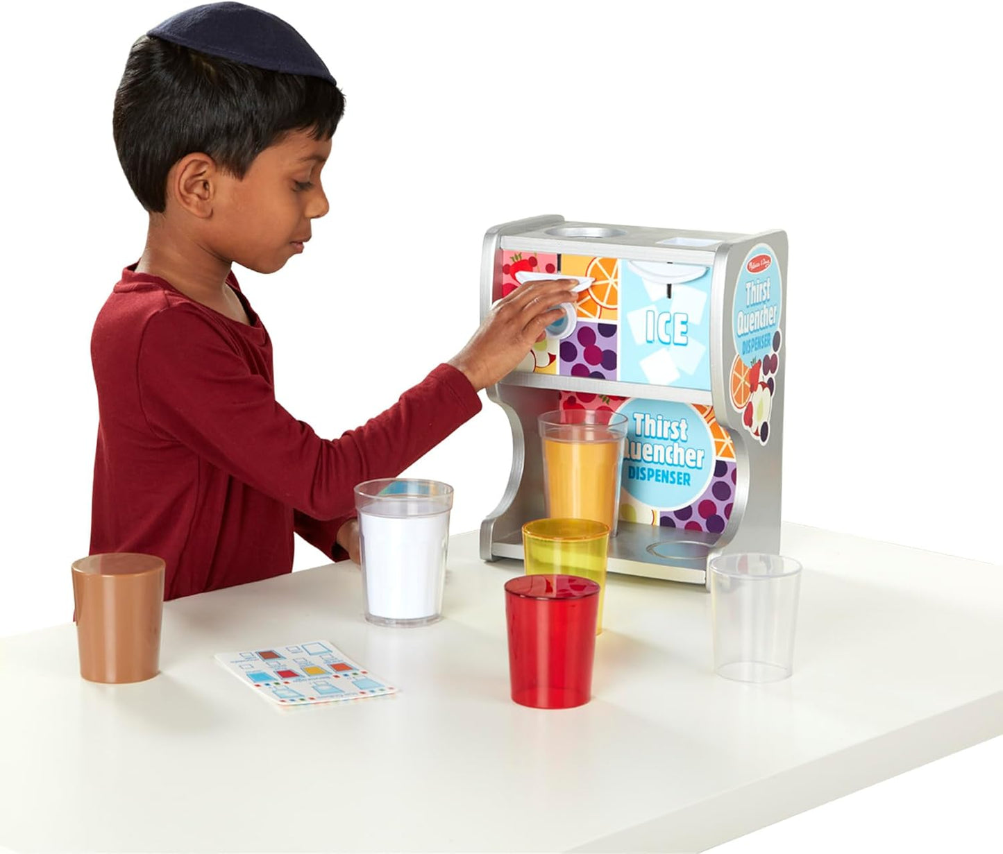 Melissa & Doug Wooden Drink Dispenser - Thirst Quencher with Juice Inserts & Ice Cubes | Preschool Learning Toy for Ages 3+