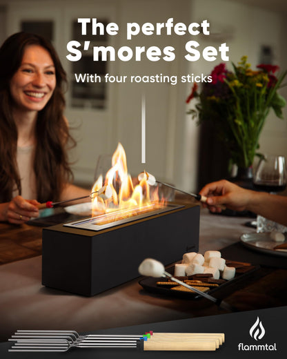 Tabletop Fire Pit - Smores Maker Kit - Outdoor - Portable Ethanol Table Top Firepit - with 4 Roasting Sticks - Gift for Housewarming Home Decor Patio Christmas Birthday Wedding Women - Flammtal