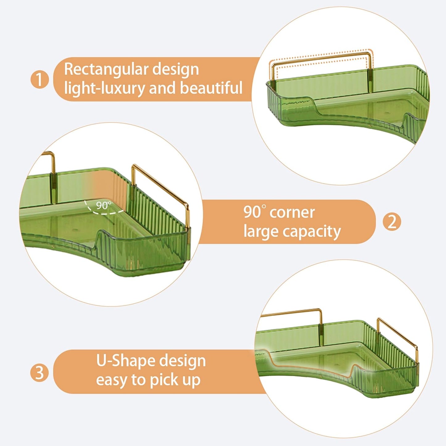 Skiennix Corner Bathroom Counter Organizer - 2-Tier Makeup Shelf & Perfume Tray in Green