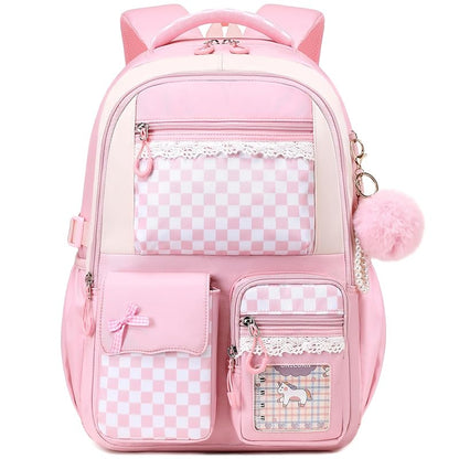 Kids School Backpack for Girls 6-14 Pink Checkerboard Variation: Pink Checkerboard