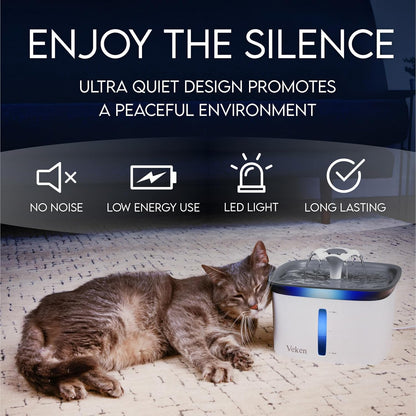 Veken Pet Fountain - Automatic 95oz Cat & Dog Water Dispenser with Replacement Filters | Grey Plastic