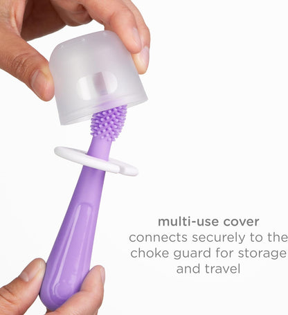 Ubbi 360° Baby Training Toothbrush - Safety Shield & Cover, Gentle Cleaning, Smoothie Purple