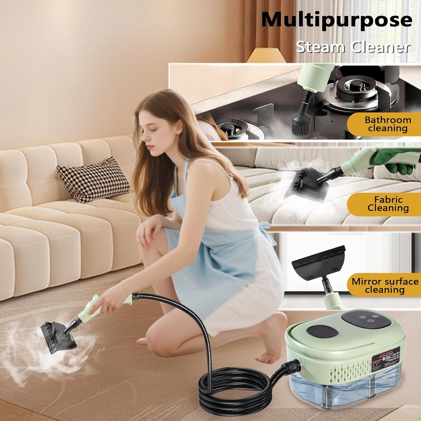 Skiennix Steam Cleaner - High Pressure Handheld Steamer with 11 Accessories | 15s Heat-Up, Adjustable Handle
