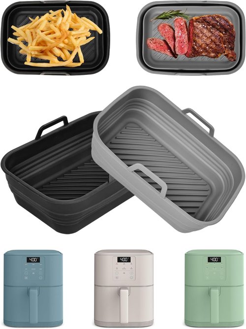 Bella Air Fryer Silicone Liners - Reusable Non-Stick Baking Basket Insert | 2-Pack, Gray & Black