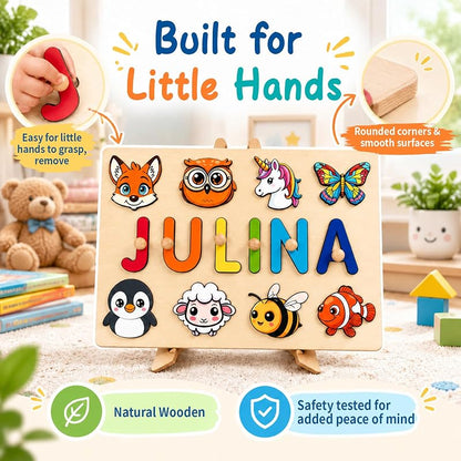 Personalized Wooden Name Puzzle for Toddlers — Custom Name with 35 Designs