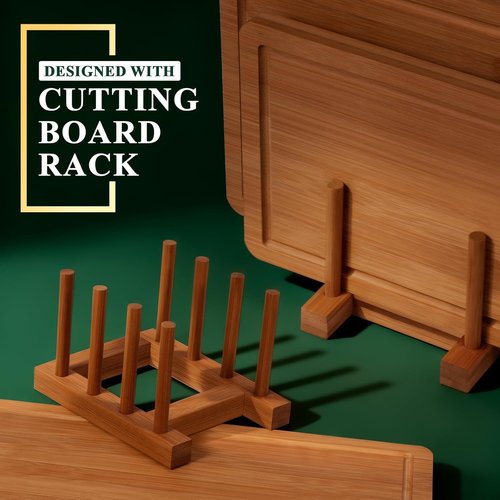 Bamboo Cutting Board Set - Carbonized Wood Chopping Boards with Juice Groove & Non-Slip Feet | Large Meat & Cheese Boards