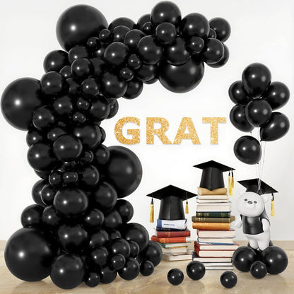 Ouddy Life Black Balloon Garland Kit - 164 Pcs Matte Latex Balloons in Various Sizes for Parties & Events