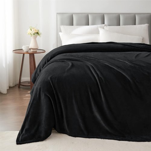 BEDELITE Fleece Blanket - Luxurious Plush Cozy Black Throw | Queen Size 90x90 Inches, Super Soft & Warm