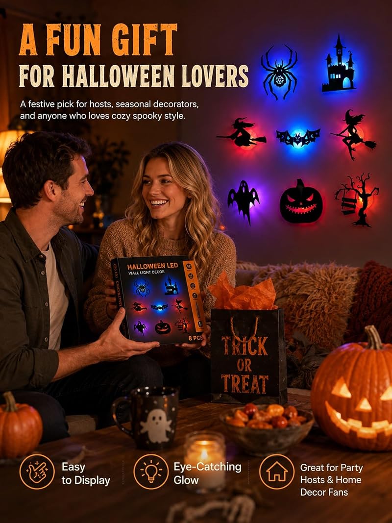 Halloween LED Wall Stickers - 24pcs Glow in the Dark Bat & Spooky Silhouettes Set
