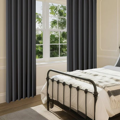 CUCRAF Blackout Curtains 54 inches Long 2 Panels Set for Bedroom, Dark Grey Rod Pocket Room Darkening Curtain for Living Room, Thermal Insulated Window Drapes (W 52 x L 54 Inch)