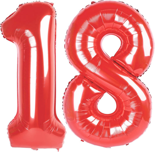 Numbers Balloons - 40 Inch Red Foil Number Balloons for 18th Birthday & Wedding Celebrations