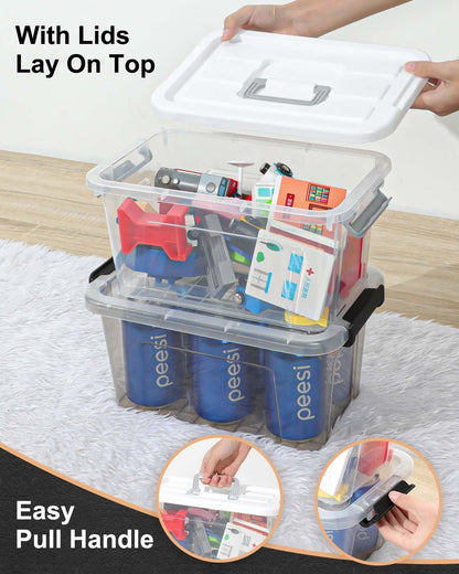 NUMIFUN Storage Bins - 7 Quart Stackable Plastic Organizer with Lids & Handles | 6 Pack for Home & Office