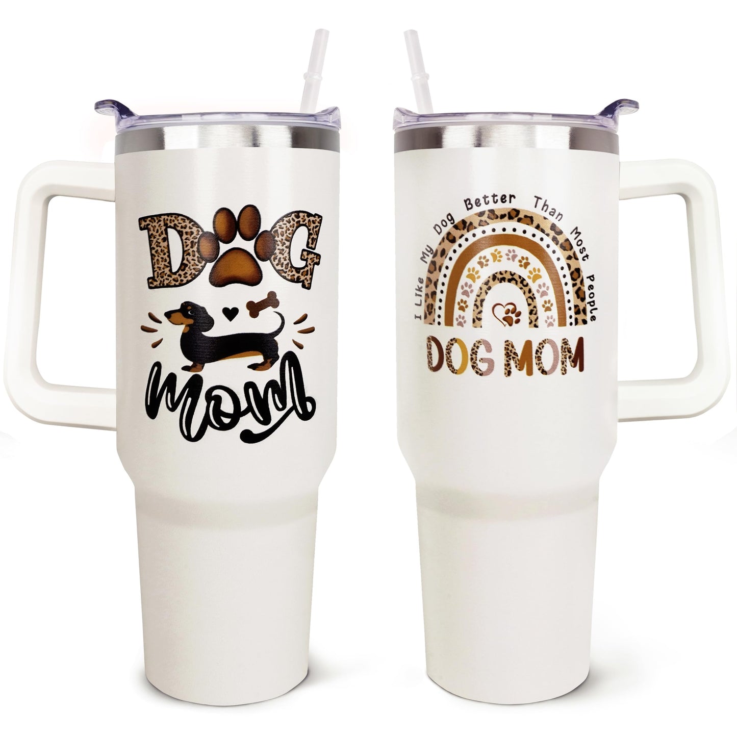 ZNYYZYBA Dog Mom Gifts for Women, Dog Mom Tumbler - Gifts for Dog Lovers, 40 oz Tumbler with Handle and Straw and Leak Proof Lid, Reusable Stainless Steel Dog Mom Mug