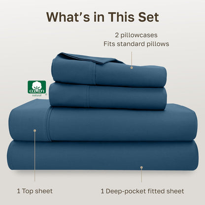 California Design Den Full Size Cotton Sheet Set - 100% Long Staple Cotton, 400 Thread Count, Deep Pockets - Peacock Blue