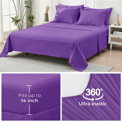 HYMOKEGE Bright Purple California King Comforter Set Seersucker 7 Pieces, All Season Luxury Bed in a Bag for Bedroom, Bedding Set with Comforter, Sheets, Pillowcases & Shams
