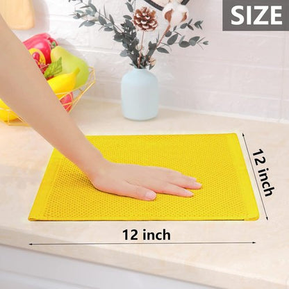 Homaxy Kitchen Dish Cloths - Ultra Soft 100% Cotton Waffle Weave, Quick Drying, 12x12 Inches, 6-Pack, Yellow