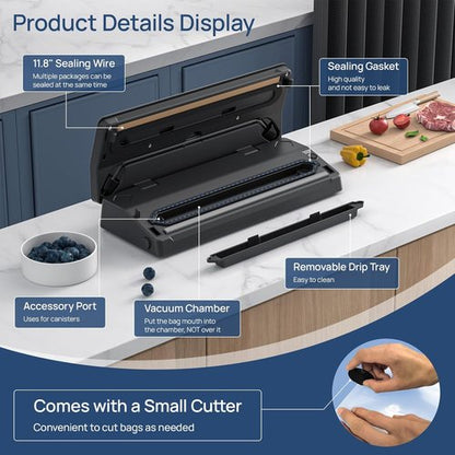 FoodSaver Vacuum Sealer Machine - 7-in-1 Automatic Food Preservation with 70kPa Suction | Black, Includes 2 Bag Rolls