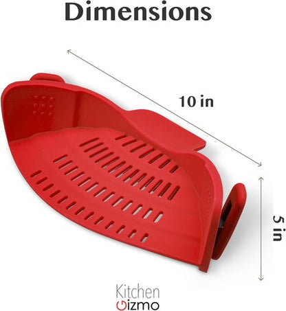 Kitchen Gizmo Silicone Pot Strainer - Adjustable Clip-On Pasta Strainer for Pots & Pans - Large Red