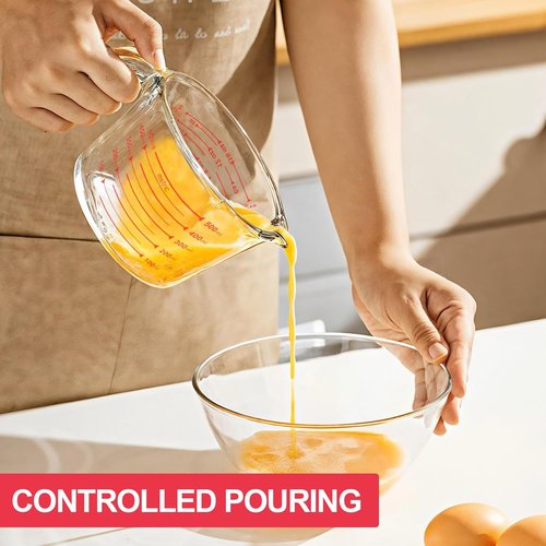 KOMUEE Glass Measuring Cups Set - 4-Piece Liquid Measuring Cups with Lids | 5 Oz, 1-Cup, 2-Cup, 4-Cup