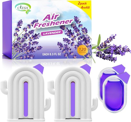 Air Freshener | Cactus-Shaped Lavender Scent Odor Eliminator - 2 Pack with 2 Refills, Lasts Up to 120 Days