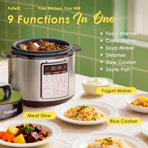 Fullwill 9-in-1 Electric Pressure Cooker - 12 Presets Instant Multi Cooker, 6 Quart Nonstick Pot