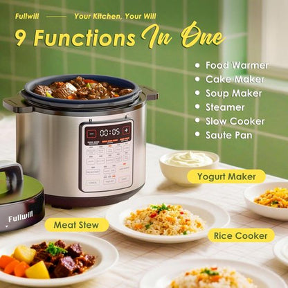 Fullwill 9-in-1 Electric Pressure Cooker - 12 Presets Instant Multi Cooker, 6 Quart Nonstick Pot