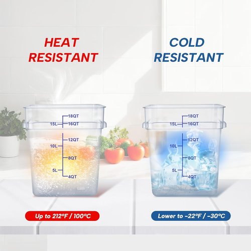 Clear NSF Food Storage Containers - 4 Pack, 18 Quart Square Polycarbonate with Lids & Scale