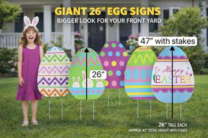GIFTEXPRESS 6-Pack Giant Easter Egg Yard Signs - Large Spring Party Decorations with Metal Stakes