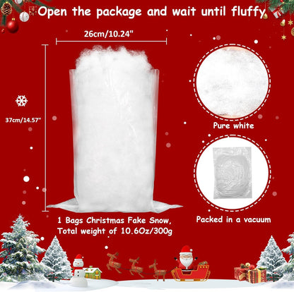 Skiennix Christmas Fake Snow Decoration - 10.6 Oz White Fluffy Artificial Snow for Holiday Decor | Indoor Winter Home Accent
