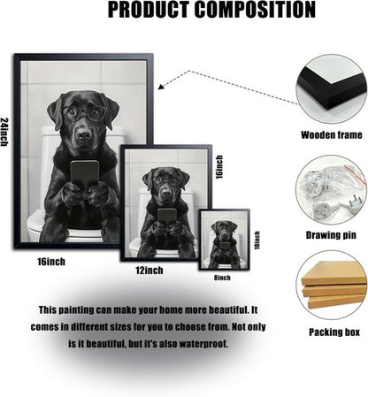 Labrador Dog Canvas Art - Funny Bathroom Wall Decor | Cute Toilet Dog Print 8x10 Inch Framed