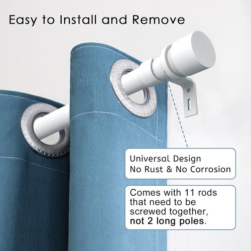 Byondeth Curtain Rod - Adjustable 16 to 170 Inches | 1 Inch Diameter with Aluminum End Cap, White