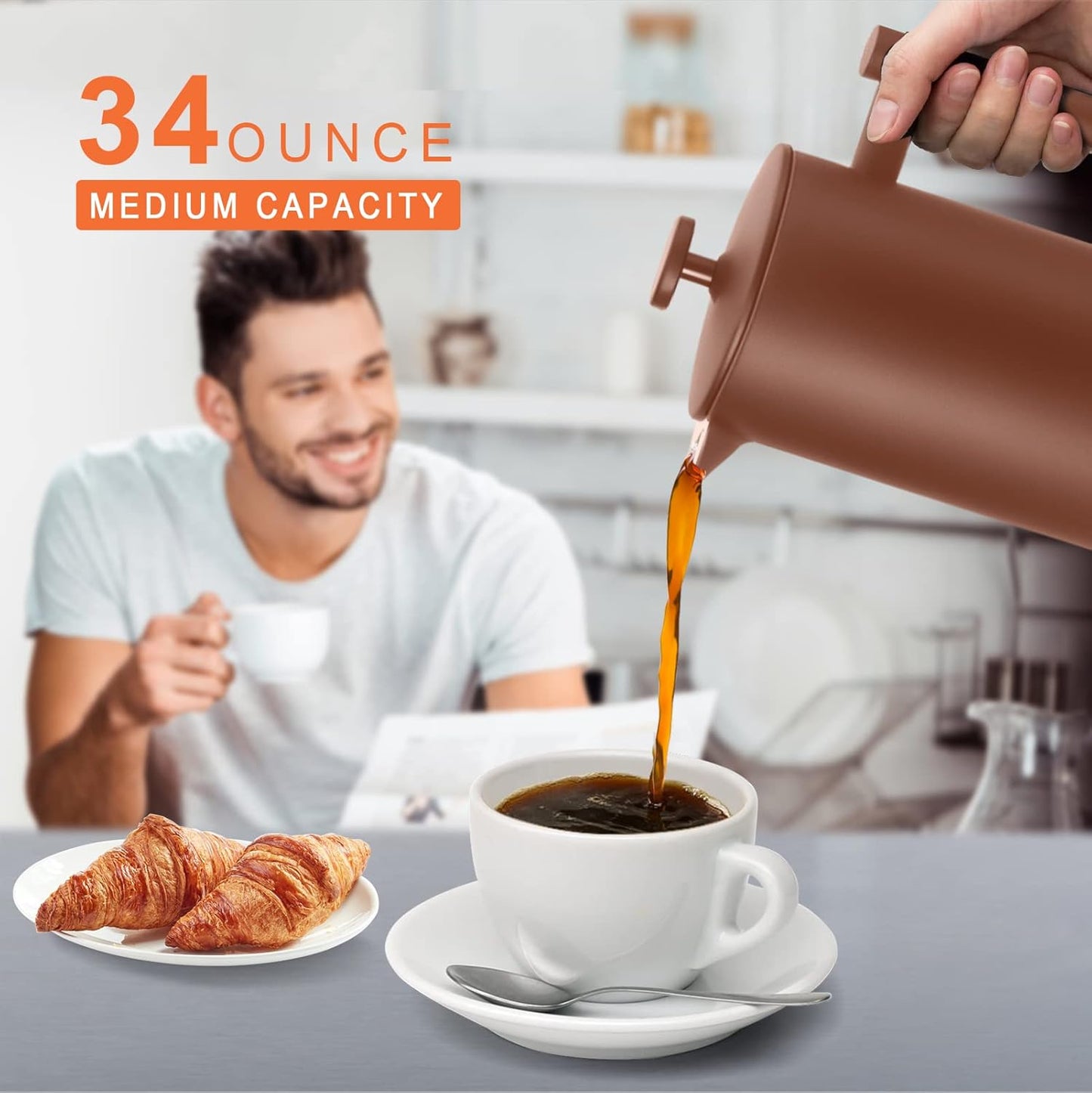 Secura French Press Coffee Maker - 304 Grade Stainless Steel Insulated Design | 34oz (1 Litre) Capacity