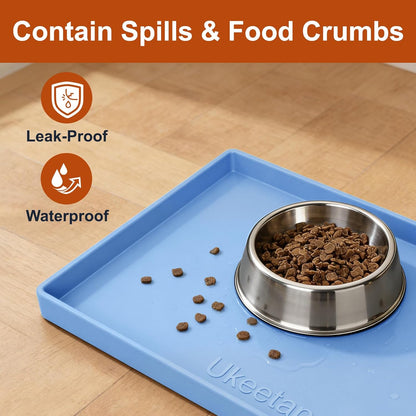 Skiennix Extra Thick Silicone Dog & Cat Food Mat - Waterproof, Non-Slip, 19” x 12”, Blue