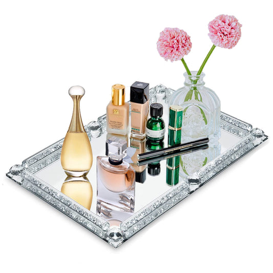 Mirror Crystal Perfume Tray,Crushed Diamond Filled Crystal Glass Vanity Tray,Jewelry Trinket Holder,Decorative Tray for Home,Party,Hotel Banquet