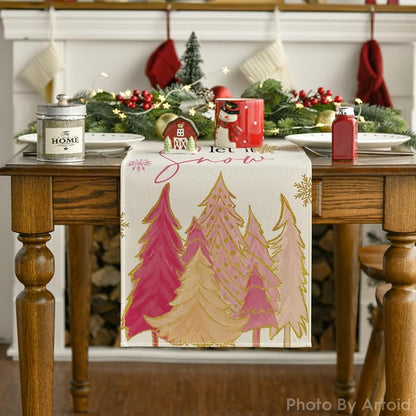 Xmas Tree Winter Table Runner 13x120 Inch - Pink (Artoid Mode)