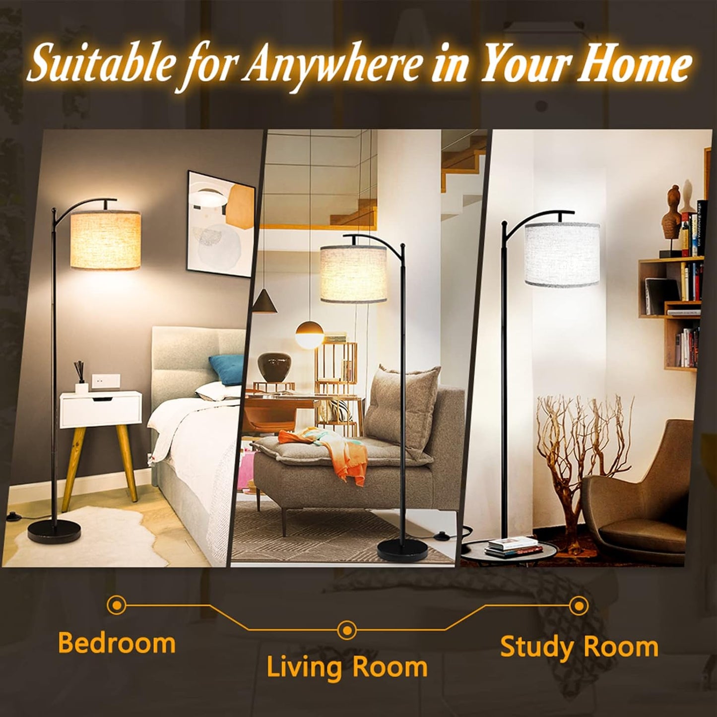 ROTTOGOON Floor Lamp - Tall Industrial Design with 3 Color Temperatures LED Bulb | Beige Shade Included