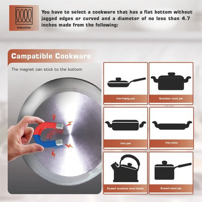 Empava Portable Induction Cooktop - Single Burner Electric Stove with Shatterproof Glass Top | 3 Preset Modes, 110-120V