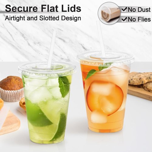 Lamosi 16 oz Clear Plastic Cups - 100 Pack with Lids & Straws for Iced Coffee & Smoothies
